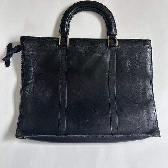 Vintage Phillippe Black Leather Structured Tote Bag H11"x W14.75" - Picture 9 of 9